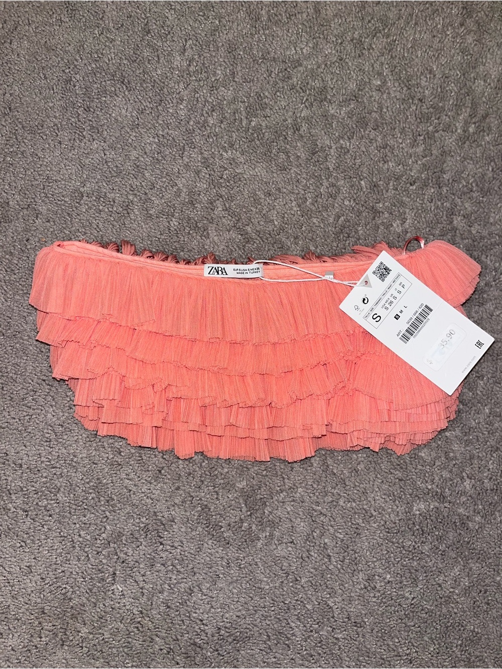 ZARA Coral Ruffled Crop Top